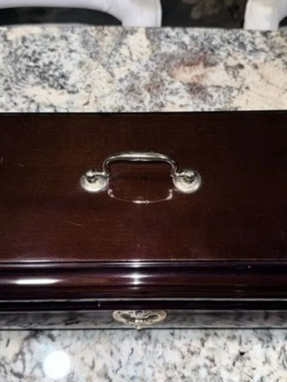 Vintage Large Red Mahogany Wood Jewelry Box Red Velvet Lining - WITH Key - Korea